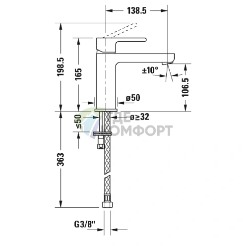 Смеситель для раковины Duravit B.2 хром, однорычажный, на 1 отверстие (B21020002010) - фото 2