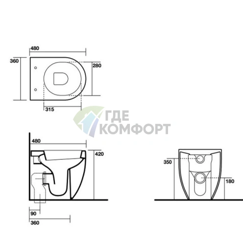 Унитаз приставной Kerasan Flo 48 см с системой инсталляции, слив в стену, цвет белый (311401) - фото 2