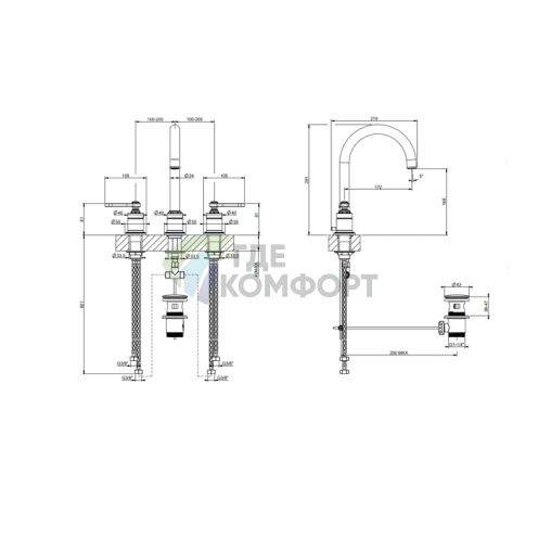 Смеситель для раковины GESSI VENTI20 на 3 отверстия, матовый черный (65015#299) - фото 2