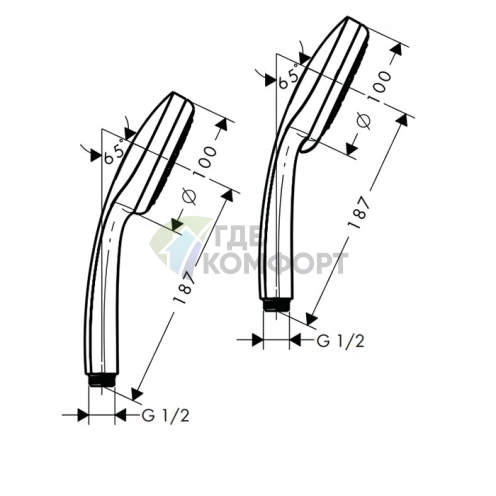 Ручной душ HG Croma 100 Vario с 4 режимами: дождь, обычная, шампунь, массаж (G1/2, хром) (28535000) - фото 2