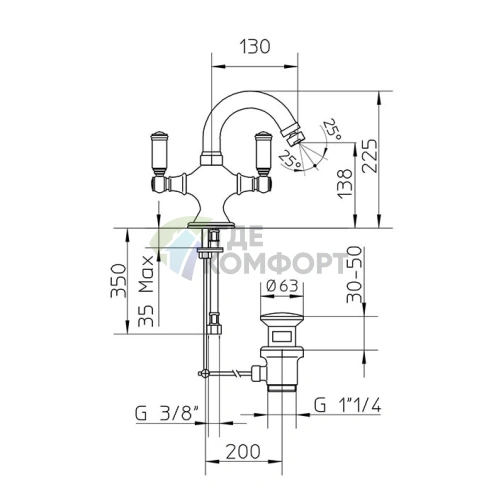 Смеситель для биде Bossini Liberty золотой с поворотным изливом (Z001401.021) - фото 2