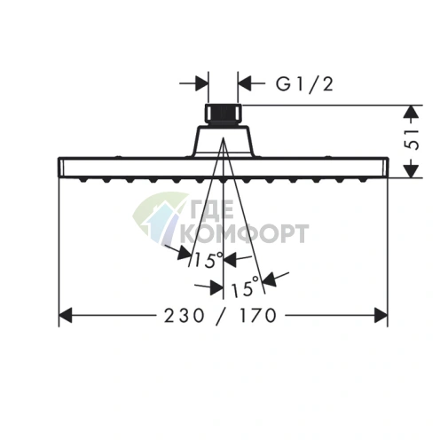 Верхний потолочный душ HG Vernis Shape 230 с одной струёй, зелёный хром (26094000) - фото 2