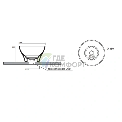 Раковина накладная Kerasan Deco HURRICANE d 40 см белая без дополнений (480301) - фото 2