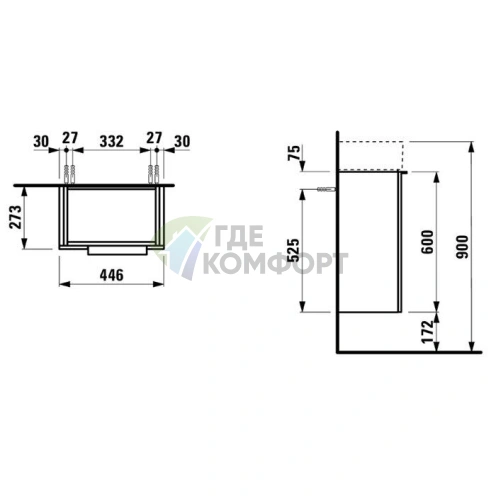 Тумба под раковину Laufen Kartell 815335 с сифоном, 445x275x615 мм, серая матовая (4.0751.1.033.634.1) - фото 2