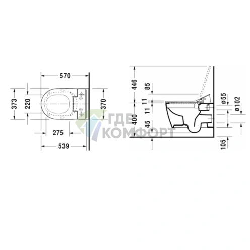 Унитаз подвесной Duravit Me by Starck безободковый с функцией биде Sensowash, белый, 570x370 мм (2529590000) - фото 2