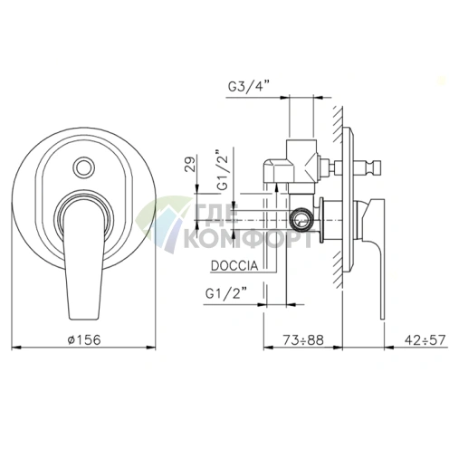Смеситель для душа Nicolazzi Jungfrau встраиваемый с переключателем, хром (3196CR64) - фото 2