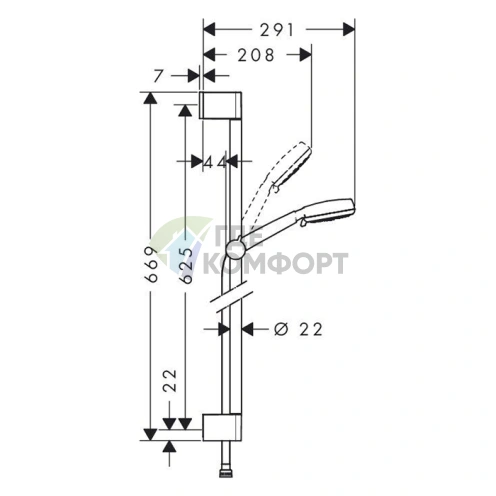 Душевой набор HG Crometta Multi: штанга 650 мм, ручной душ с 3 режимами, цвет белый/хром (26650400) - фото 2