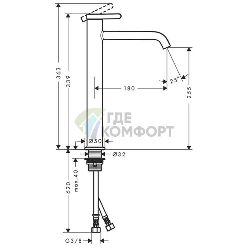 Смеситель для раковины AX One 260 с беззапорным сливом хром (48002000) - фото 2