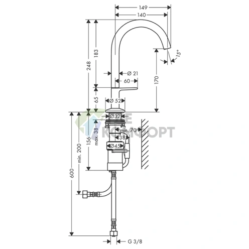Смеситель для раковины AX One Sel 170 с открытым изливом в цвете шлифованная медь (48020950) - фото 2