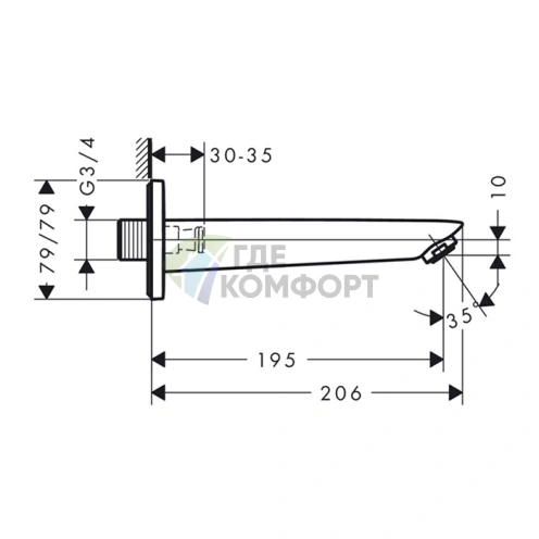 Излив для ванны Hansgrohe Logis настенный, 195 мм, хром (71410000) - фото 2