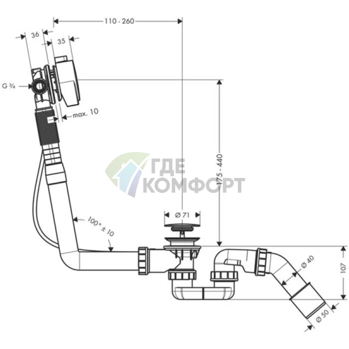 Излив для ванны Hansgrohe Exafill S с системой перелива — хром (58113000) - фото 2
