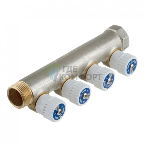 Коллектор Stout (SMB 6851 341204) 3/4 ВР(г) х 4 выхода 1/2 НР(ш) х 3/4 НР(ш) регулируeмый - фото 1