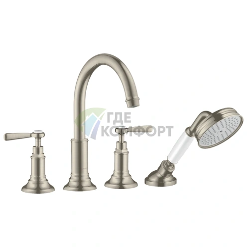 Смеситель для ванны AX Montreux с ручным душем и рычаговыми рукоятками, накладной монтаж, шлифованный никель (16554820) - фото 1