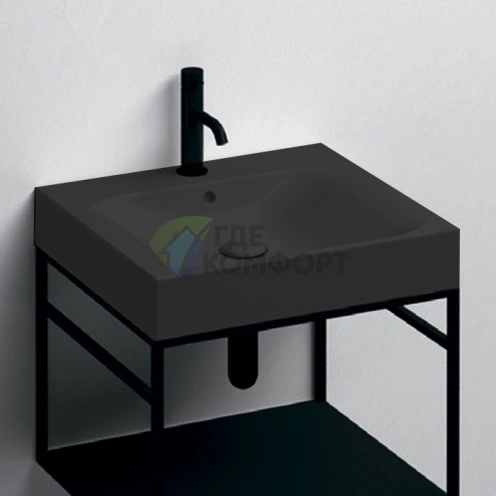 KERASAN CENTO Раковина 600x450 мм, черная матовая, с переливом и отверстием под смеситель (353131) - фото 1