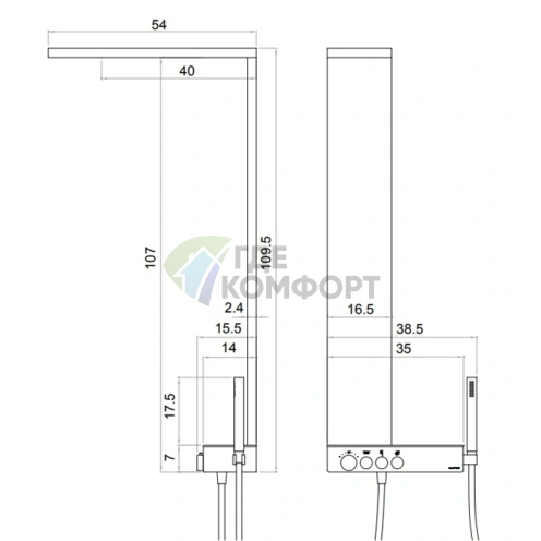 Душевая система HAFRO ICON TAPS 3 TASTI с термостатом, каскадом и ручной лейкой (4IC202cr) - фото 2