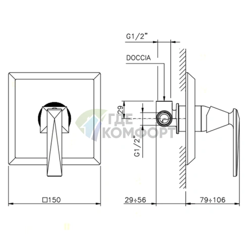 Душевой смеситель Nicolazzi Vincent, встраиваемый, хром (3006CR35) - фото 2