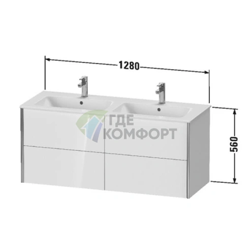 Подвесная тумба Duravit XViu для двойной раковины, 4 ящика, цвет walnut dark/черный матовый (XV41290B221) - фото 2