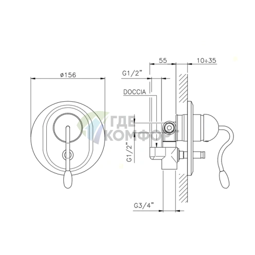Переключатель для душа Nicolazzi Signal на 1 отверстие, хром (3460CR20) - фото 2