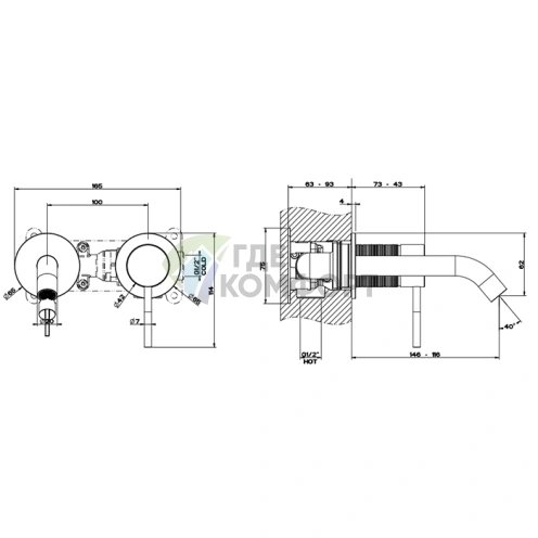 Встраиваемый смеситель GESSI 316 для раковины с изливом 146-116 мм, цвет Brushed Black Metal PVD (54383#707) - фото 2