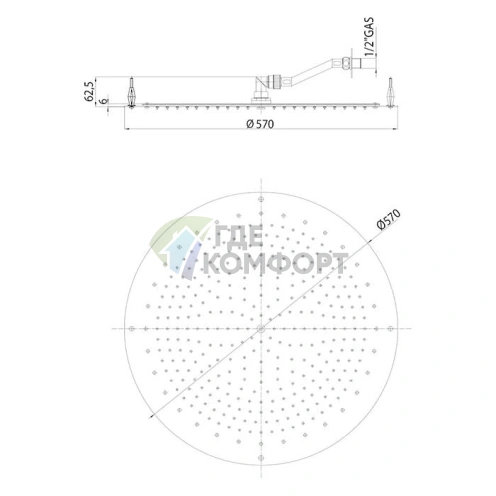 Верхний душ BOSSINI PARIS-OKI 570 мм плоский, хром (I01602.030) - фото 2