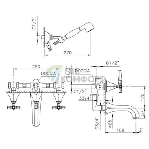 Встраиваемый смеситель для ванны Nicolazzi Teide с настенным изливом 168 мм, хром (1903CR05) - фото 2