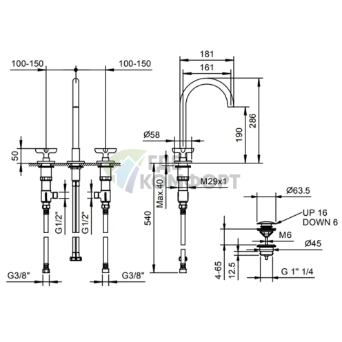 Смеситель для раковины Fantini Icona Classic с донным клапаном, 3 отверстия, матовое золото (53 P6 R007) - фото 2