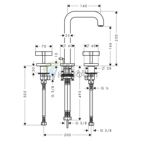 Смеситель для раковины AX Citterio 170, 3 отверстия, хром (39133000) - фото 2