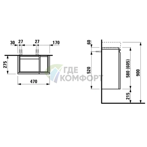 Подвесная тумба Laufen Pro 47 см белая матовая (4.8300.1.095.463.1) - фото 2
