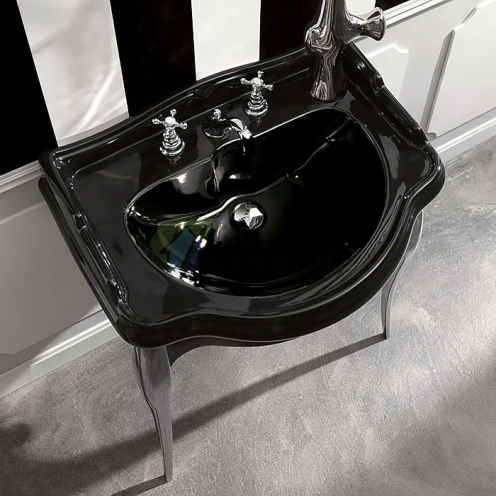 Раковина KERASAN Retro 73, 73x54 см, 3 отверстия, глянцевый черный (104704 nero*3) - фото 1