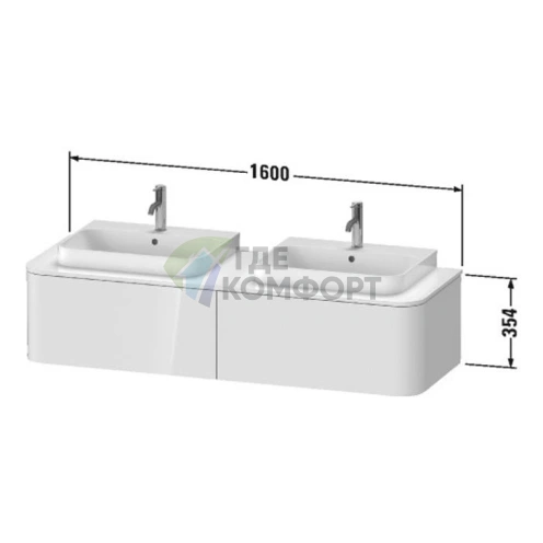 Подвесная тумба Duravit Happy D.2 Plus 160 см, 2 ящика, глянцевый белый (HP4946B2222) - фото 2