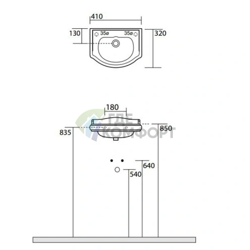 Раковина KERASAN Retro 410х320 мм с отверстием слева, белая (103301*1 sx) - фото 2