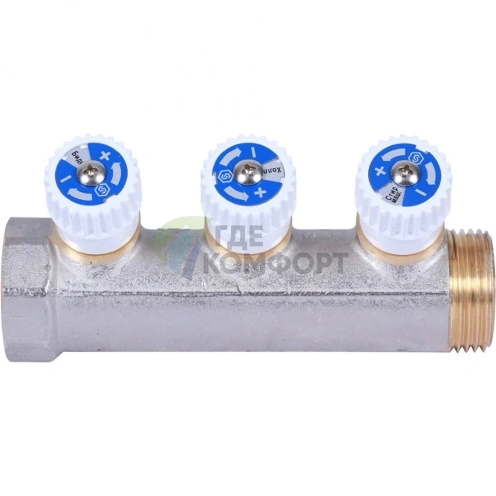 Коллектор распределительный 1 с 3 отводами 1/2, плоское уплотнение, никелированный STOUT - фото 4