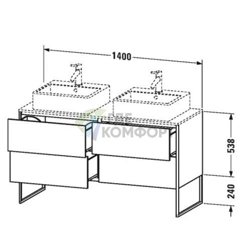 Консольная база Duravit XSquare на 2 раковины 1400x550 мм в цвете «Орех 77» (XS063GB77) - фото 2