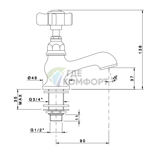 Смеситель для раковины Nicolazzi Dames Anglaises: однорычажный, на 1 отверстие, хром (1417CR18) - фото 2