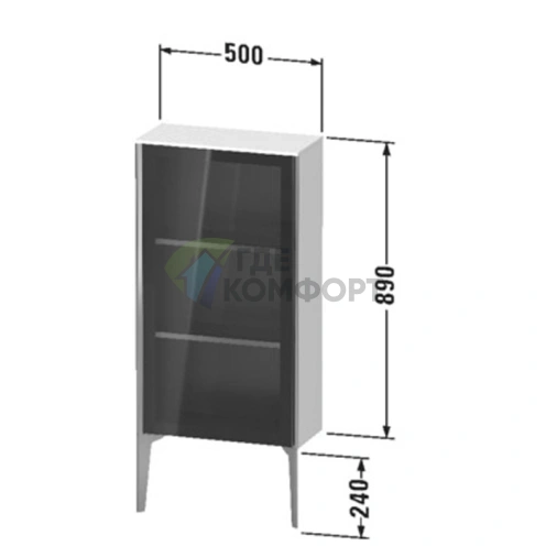 Шкаф подвесной Duravit XViu 890x500x240 мм со стеклянной дверью и полками, цвет walnut dark/черный матовый (XV1361RB221) - фото 2