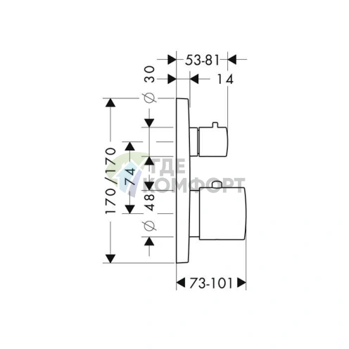 Термостат для душа AX Citterio M встраиваемый, 2 выхода, шлифованный черный хром (34725340) - фото 2