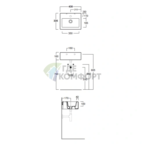 Раковина SIMAS Frozen 43x33,5 см черная с выбитым вручную отверстием - фото 2