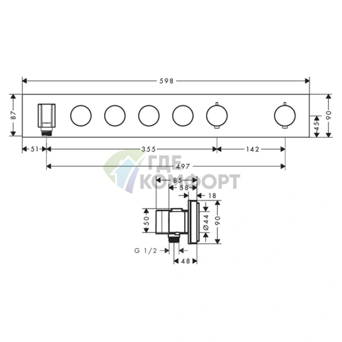 Термостат для душа AX Select 600/90 встраиваемый, 4 выхода, хром (18357000) - фото 2