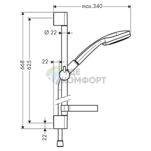 Душевой набор HG Croma 100 Vario с 4-струйным ручным душем, штангой 65 см и аксессуарами в цвете хром (27772000) - фото 2
