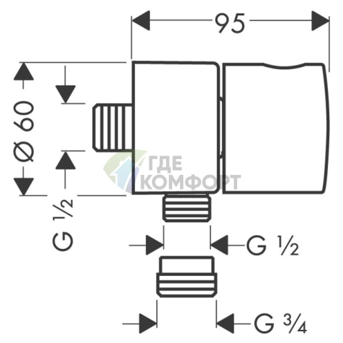 Смеситель AX Uno для ручного душа со стоп-клапаном Fixfit, хром (38882000) - фото 2