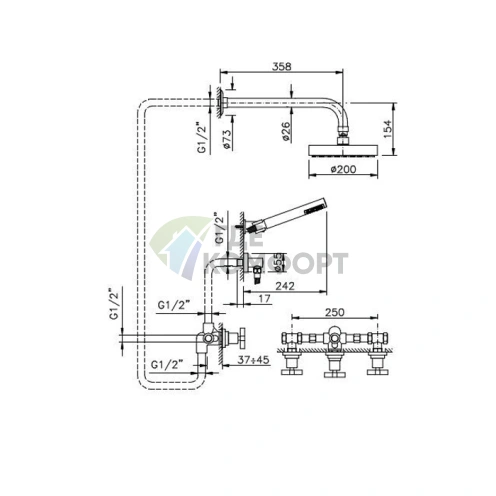 Душевой набор Nicolazzi M.Croce — верхний душ 20 см и ручной душ с хромированным смесителем (2233CR27) - фото 2