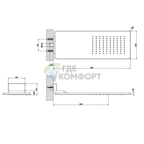 Верхний душ GESSI для настенного монтажа 550×200 мм, цвет Steel Brushed (33095#239) - фото 2