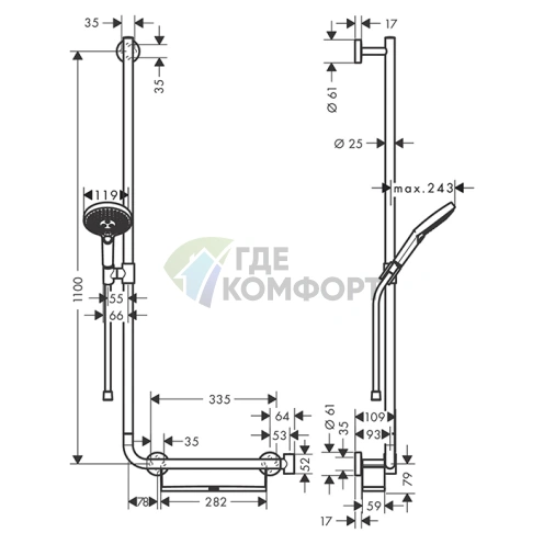 Душевой набор HG Raindance Select S с полочкой (левый, хром) (26324000) - фото 2