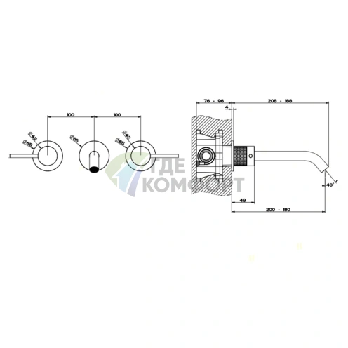 Встраиваемый смеситель GESSI 316 для раковины на 3 отверстия, цвет steel brushed (54294#239) - фото 2