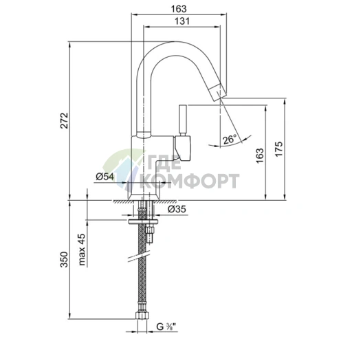 Смеситель для раковины Fantini Cafe, однорычажный, без донного клапана, хром (42 02 1804WF) - фото 2