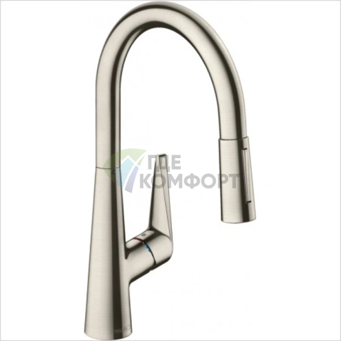 Hansgrohe Metris M71 Однорычажный кухонный смеситель с вытяжным душем под сталь (73800800) - фото 1