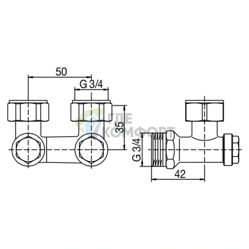 Узел нижнего подключения Oventrop Multiflex V ZB 3/4 AG 1016242 угловой - фото 2