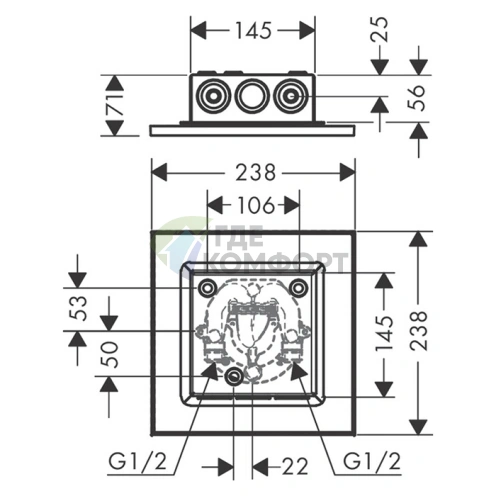 Потолочная панель для душа AX ShowerSolution 250x250 мм, хром (35309000) - фото 2