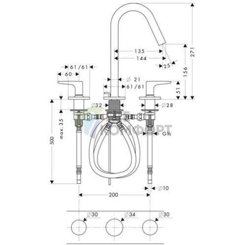 Смеситель для раковины AX Citterio M с донным клапаном и рычажным управлением (34133000) - фото 2