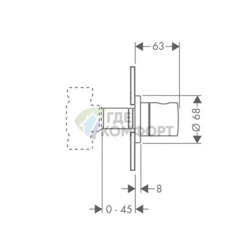 Встраиваемый запорный вентиль AX Uno, хром (38976000) - фото 2